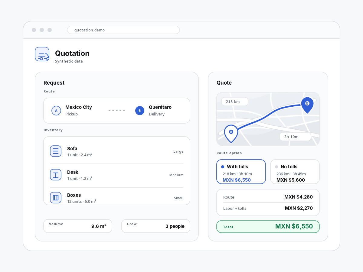 Freight quotation system UI